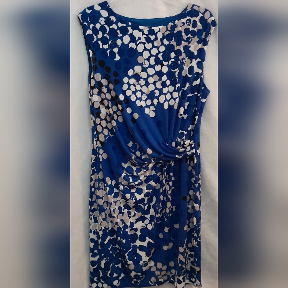 Anne Klein sleeveless dress, size 16, blue and white